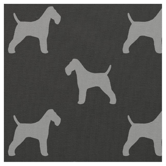 Wire Fox Terrier Silhouettes Grey and Black Fabric (Close Up)
