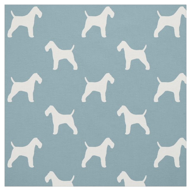 Wire Fox Terrier Silhouettes White and Blue Fabric (Swatch)