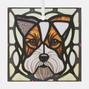 Wire Fox Terrier "Stained Glass" Glass Tree Decoration