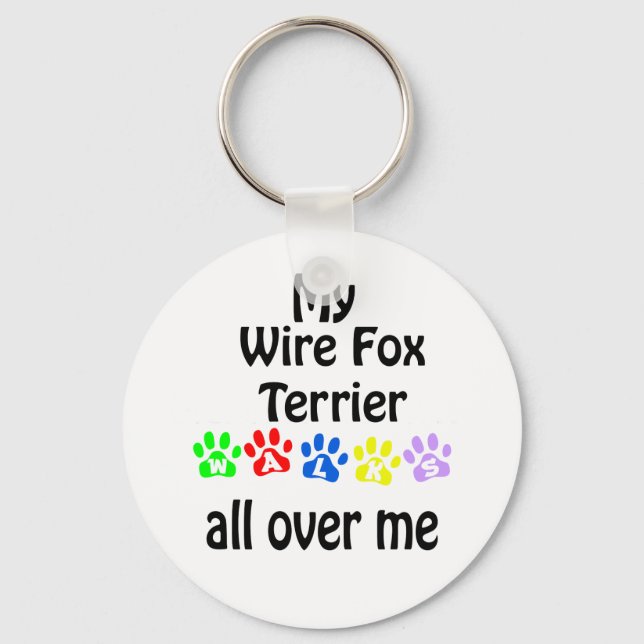 Wire Fox Terrier Walks Design Key Ring (Front)