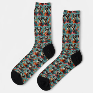 Wire Fox Terrier with Heart Roses Valentine's Day Socks