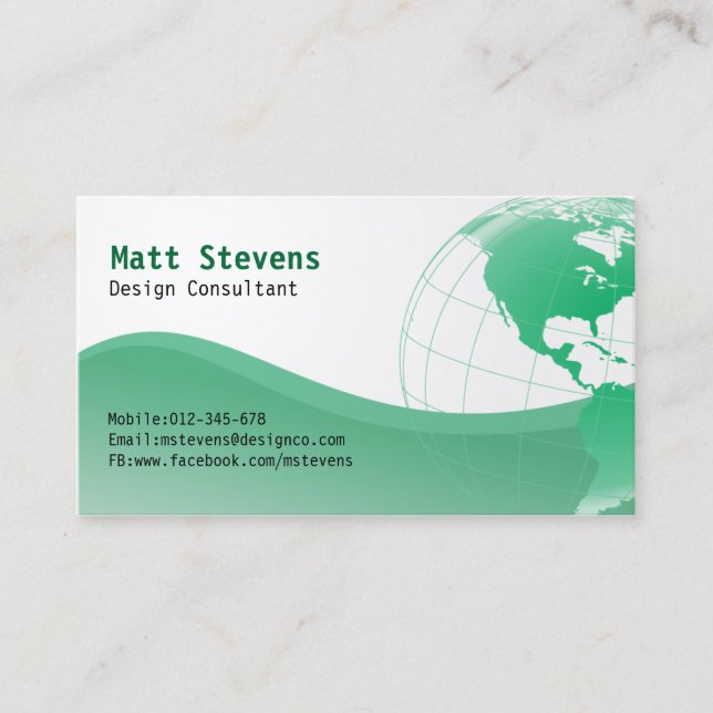 Wire Green Globe Americas Business Card (Front)