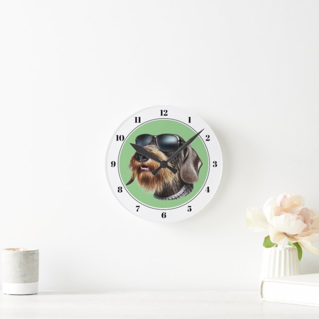 Wire-Hair Dachshund Dog with Sunglasses Round Cloc Clock (Home)