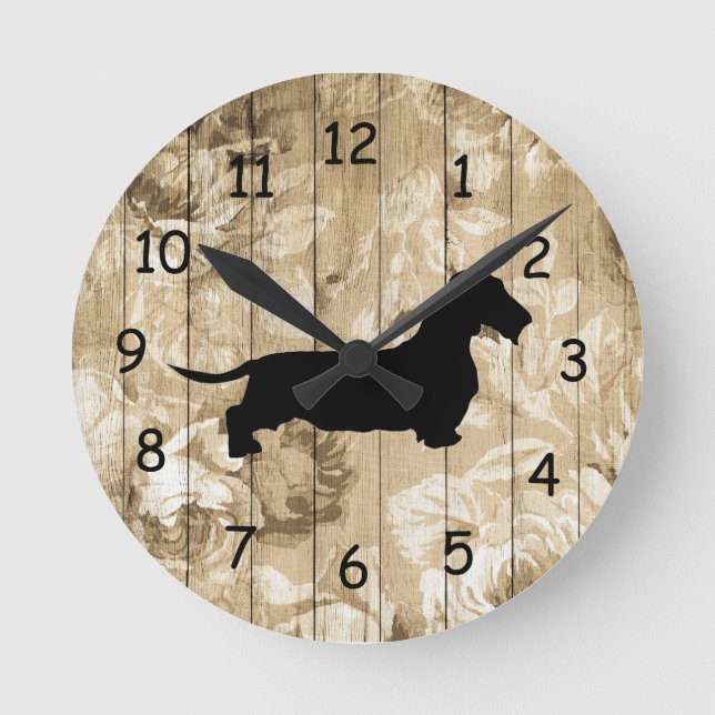 Wire Hair Dachshund Faux Wood Wall Clock (Front)