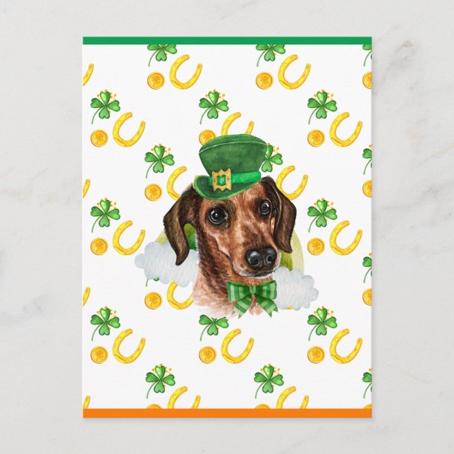 Wire Hair Dachshund Shamrock St. Patricks Day Holiday Postcard (Front)