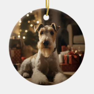 Wire Hair Fox Terrier Christmas Card Ceramic Tree Decoration