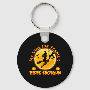 Wire Hair Fox Terrier Rides Shot Dog Halloween Men Key Ring