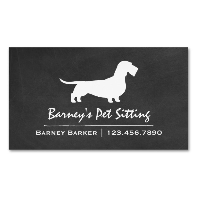 Wire Haired Dachshund Silhouette Chalkboard Style Magnetic Business Card (Front)