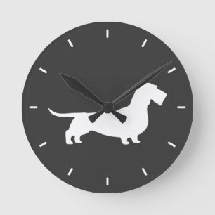 Wire Haired Dachshund Silhouette Round Clock