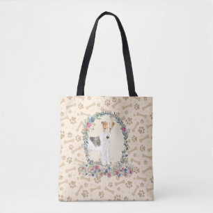 Wire Haired Fox Terrier Dog Paw Print & Dog Bone Tote Bag