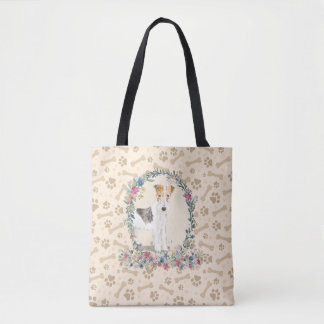 Wire Haired Fox Terrier Dog Paw Print & Dog Bone Tote Bag