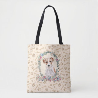 Wire Haired Jack Russell Dog Paw Print & Dog Bone  Tote Bag