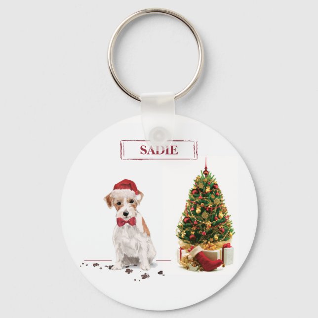 Wire Haired Jack Russell Funny Christmas Dog Key Ring (Front)