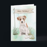 Wire Haired Jack Russell Terrier Under Birthday Card<br><div class="desc">Energetic and full of character, this Wire-Haired Jack Russell Terrier birthday card is perfect for fans of this feisty breed. The scruffy pup stands confidently in a watercolor outdoor scene, with a rustic flag-style banner adding a festive touch. A great way to send birthday wishes with a bit of Terrier...</div>