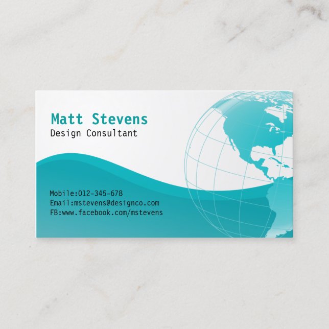 Wire Turquoise Globe Americas Business Card (Front)