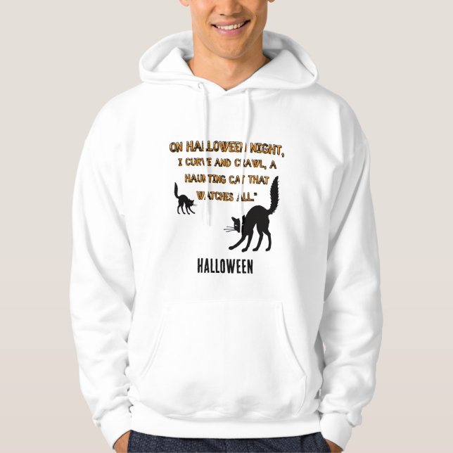 wired cat with a witch hat in halloween editable hoodie (Front)