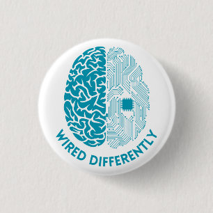 Wired Differently – Brain with Electronic Wiring 3 Cm Round Badge