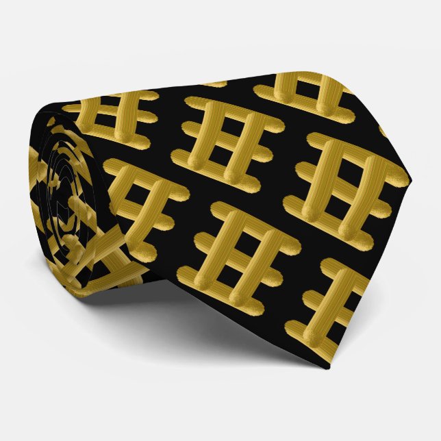 Wired Golden Cord Squared Diagonal Angle Pattern Tie (Rolled)