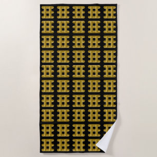 Wired Golden Cord Squared Pattern Gold On Black Beach Towel