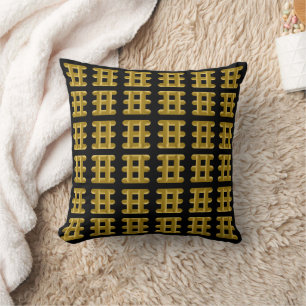 Wired Golden Cord Squared Pattern Gold On Black Cushion