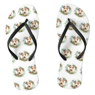 Wirefox Terrier Christmas Wreath Festive Pup  Jandals