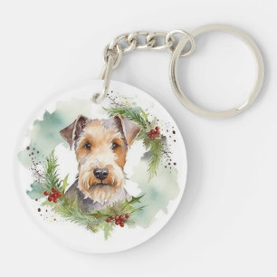 Wirefox Terrier Christmas Wreath Festive Pup Key Ring