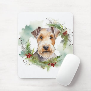 Wirefox Terrier Christmas Wreath Festive Pup Mouse Pad