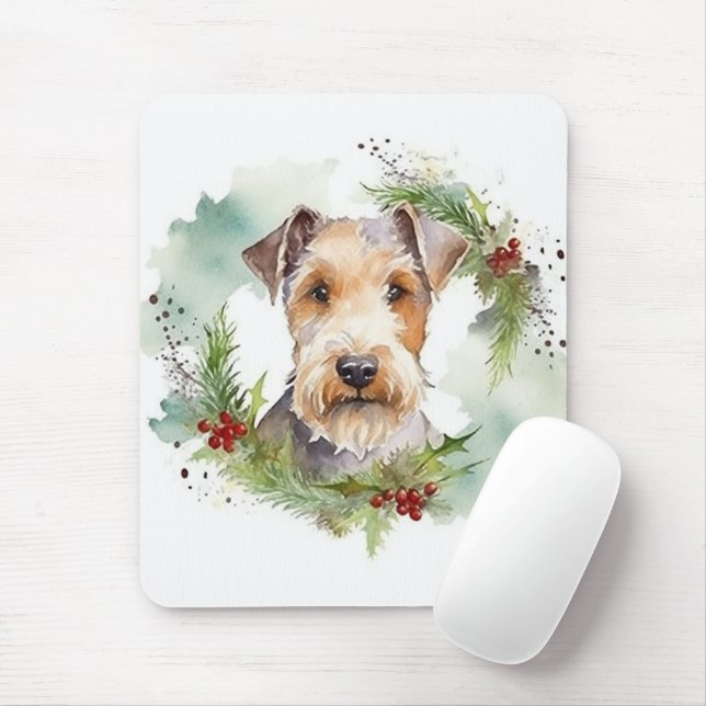 Wirefox Terrier Christmas Wreath Festive Pup  Mouse Pad (With Mouse)