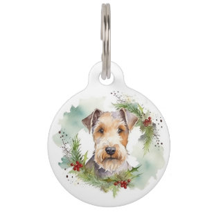 Wirefox Terrier Christmas Wreath Festive Pup Pet Tag