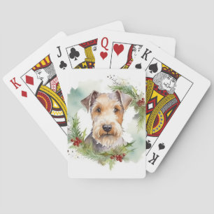 Wirefox Terrier Christmas Wreath Festive Pup  Playing Cards