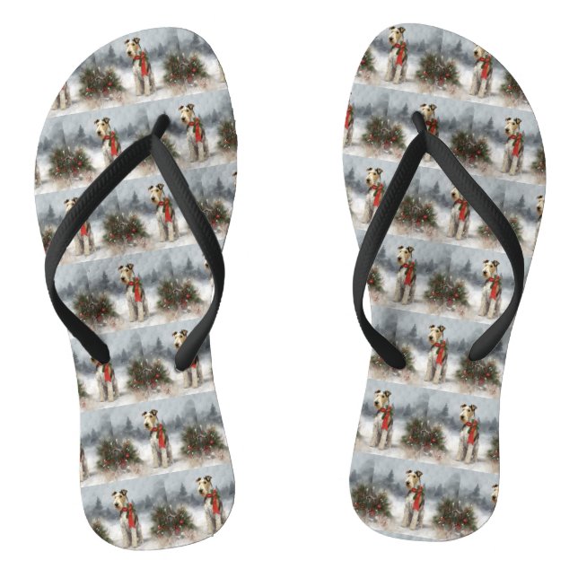 Wirefox Terrier Dog in Snow Christmas Jandals (Footbed)