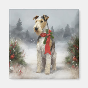 Wirefox Terrier Dog in Snow Christmas Magnet