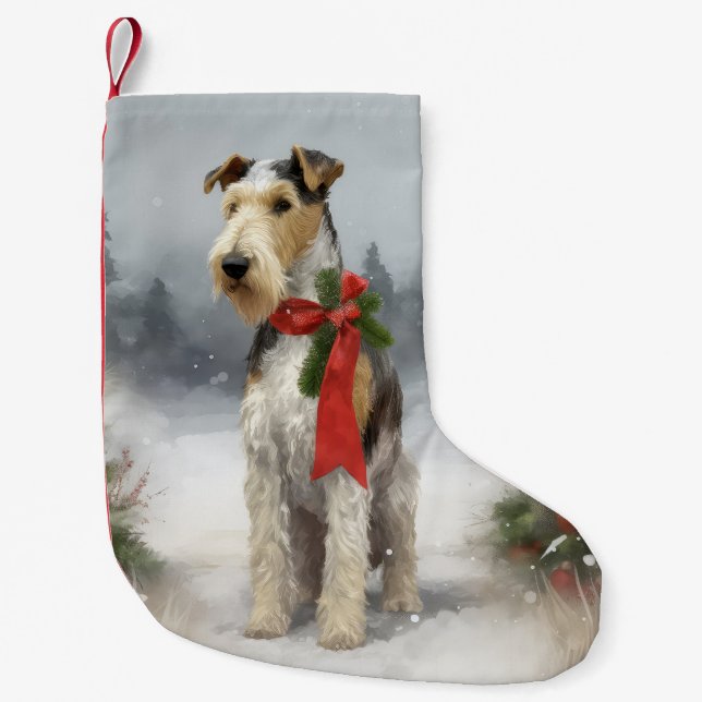 Wirefox Terrier Dog in Snow Christmas Small Christmas Stocking (Front)