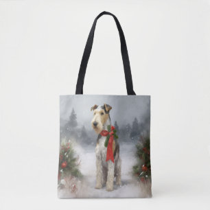 Wirefox Terrier Dog in Snow Christmas Tote Bag