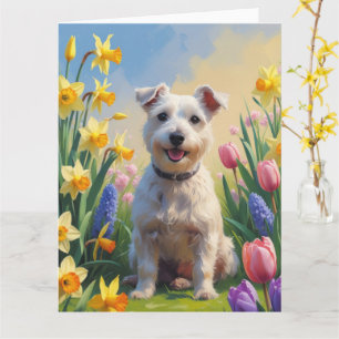 Wirefox Terrier Dog Spring Flowers Painting Card