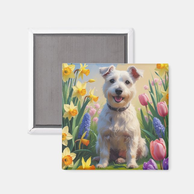 Wirefox Terrier Dog Spring Flowers Painting Magnet (Front/Back)