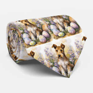 Wirefox Terrier Dog With Easter Eggs Holiday Tie