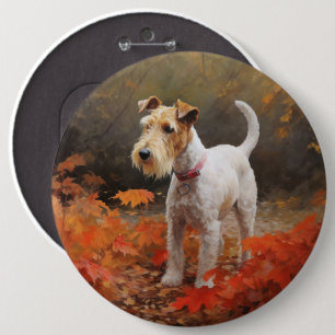 Wirefox Terrier in Autumn Leaves Fall Inspire 6 Cm Round Badge