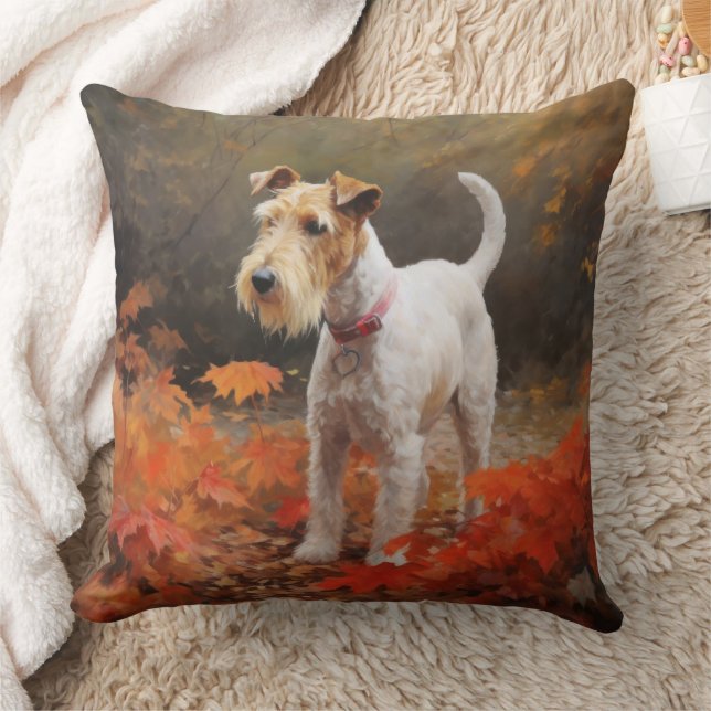 Wirefox Terrier in Autumn Leaves Fall Inspire  Cushion (Blanket)