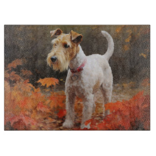 Wirefox Terrier in Autumn Leaves Fall Inspire Cutting Board