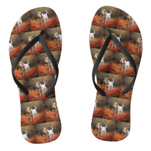 Wirefox Terrier in Autumn Leaves Fall Inspire Jandals