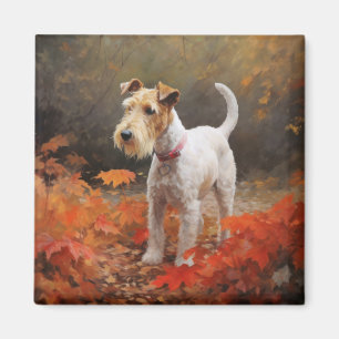 Wirefox Terrier in Autumn Leaves Fall Inspire Magnet