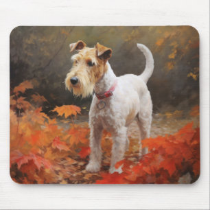 Wirefox Terrier in Autumn Leaves Fall Inspire Mouse Pad
