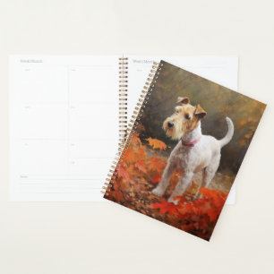 Wirefox Terrier in Autumn Leaves Fall Inspire  Planner
