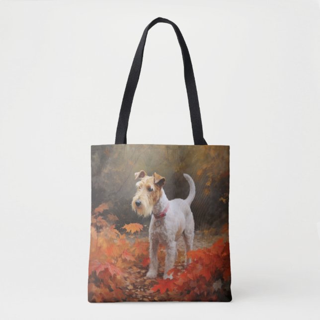 Wirefox Terrier in Autumn Leaves Fall Inspire  Tote Bag (Front)