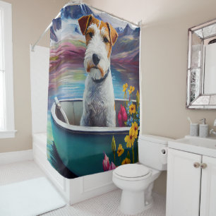 Wirefox Terrier on a Paddle: A Scenic Adventure Shower Curtain