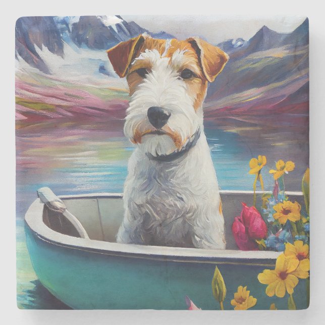 Wirefox Terrier on a Paddle: A Scenic Adventure Stone Coaster (Front)