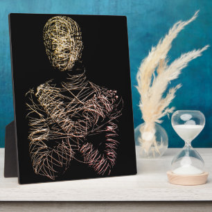 Wireframe Human Figure in Abstract Motion Plaque