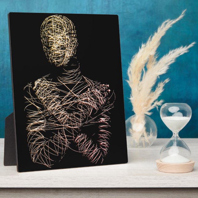 Wireframe Human Figure in Abstract Motion Plaque (Side)
