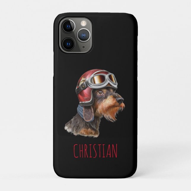 Wirehair Dachshund Dog with Biker Helmet Case-Mate iPhone Case (Back)